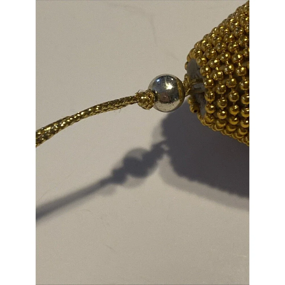 Vintage Gold Beaded Handmade Christmas Ornament 8